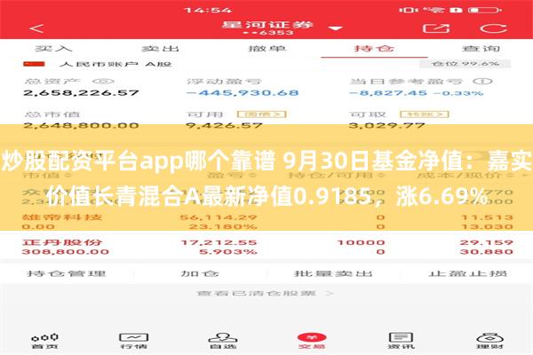 炒股配资平台app哪个靠谱 9月30日基金净值：嘉实价值长青混合A最新净值0.9185，涨6.69%